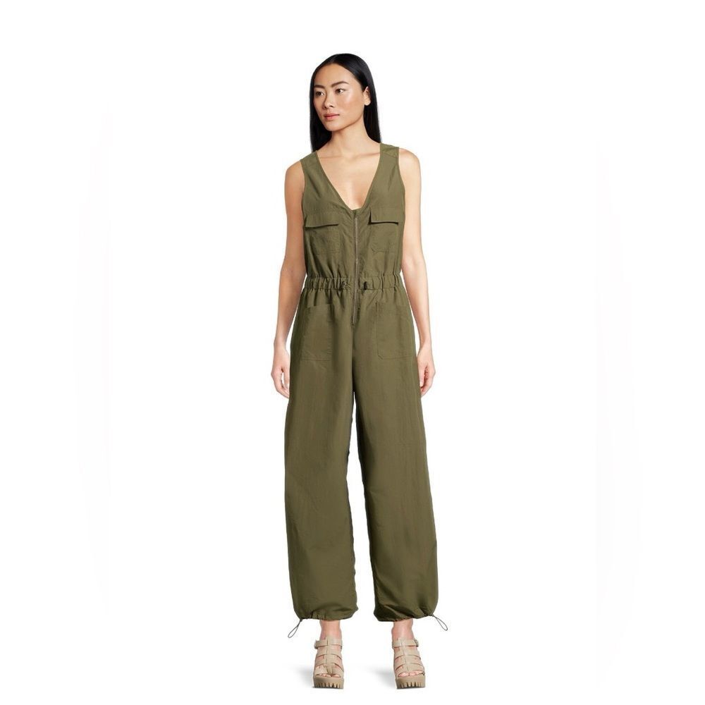 Madden NYC Juniors Olive Parachute Pants Sleeveless Jumpsuit Size Large 6 0453